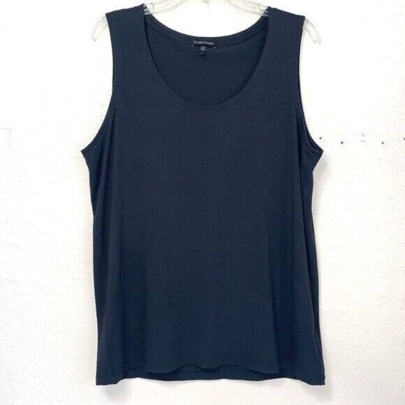 EILEEN FISHER Tunic Tank Womens Large Dark Gray  Scoop Neck USA Made Classic - Picture 1 of 9